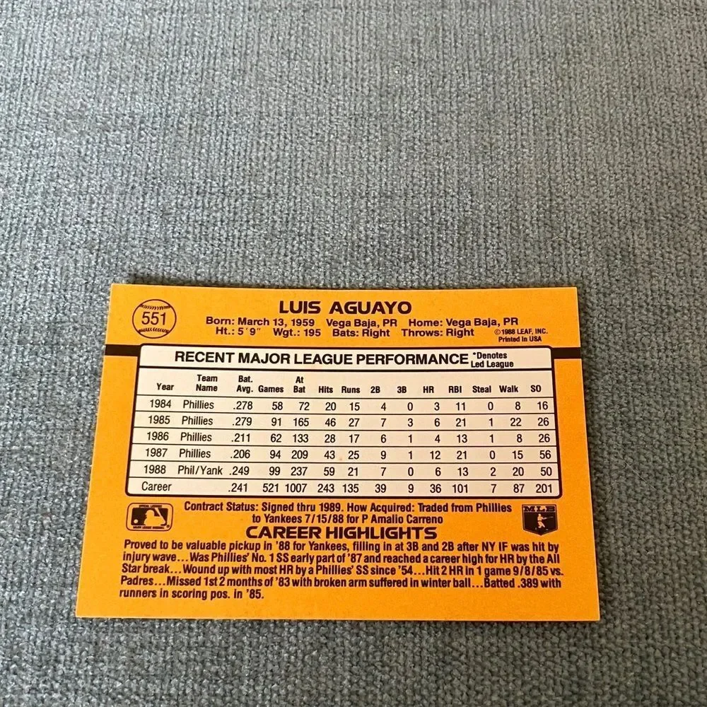 1989 Donruss New York Yankees Baseball Card Trading Card